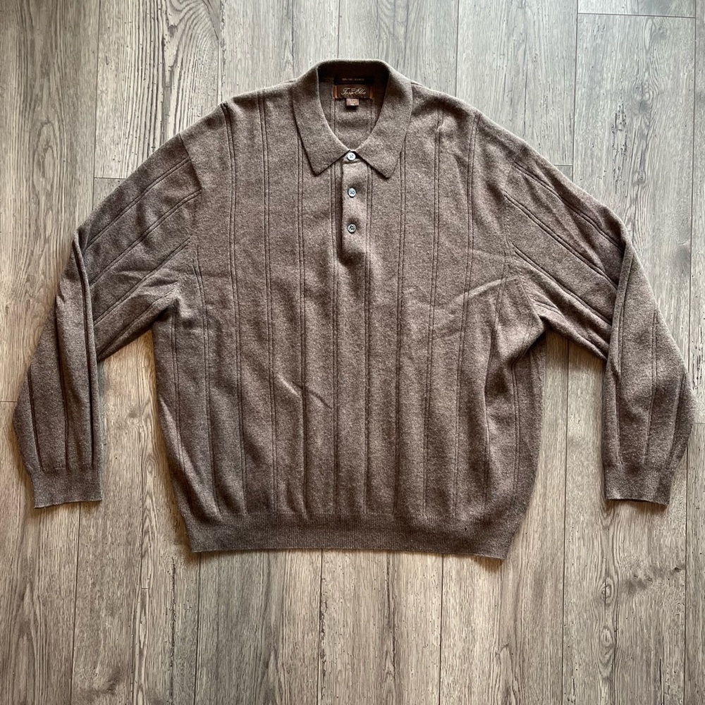 Tasso Elba Men’s Long Sleeve Polo Shirt Cashmere Mocha Brown XXL Quiet Luxury